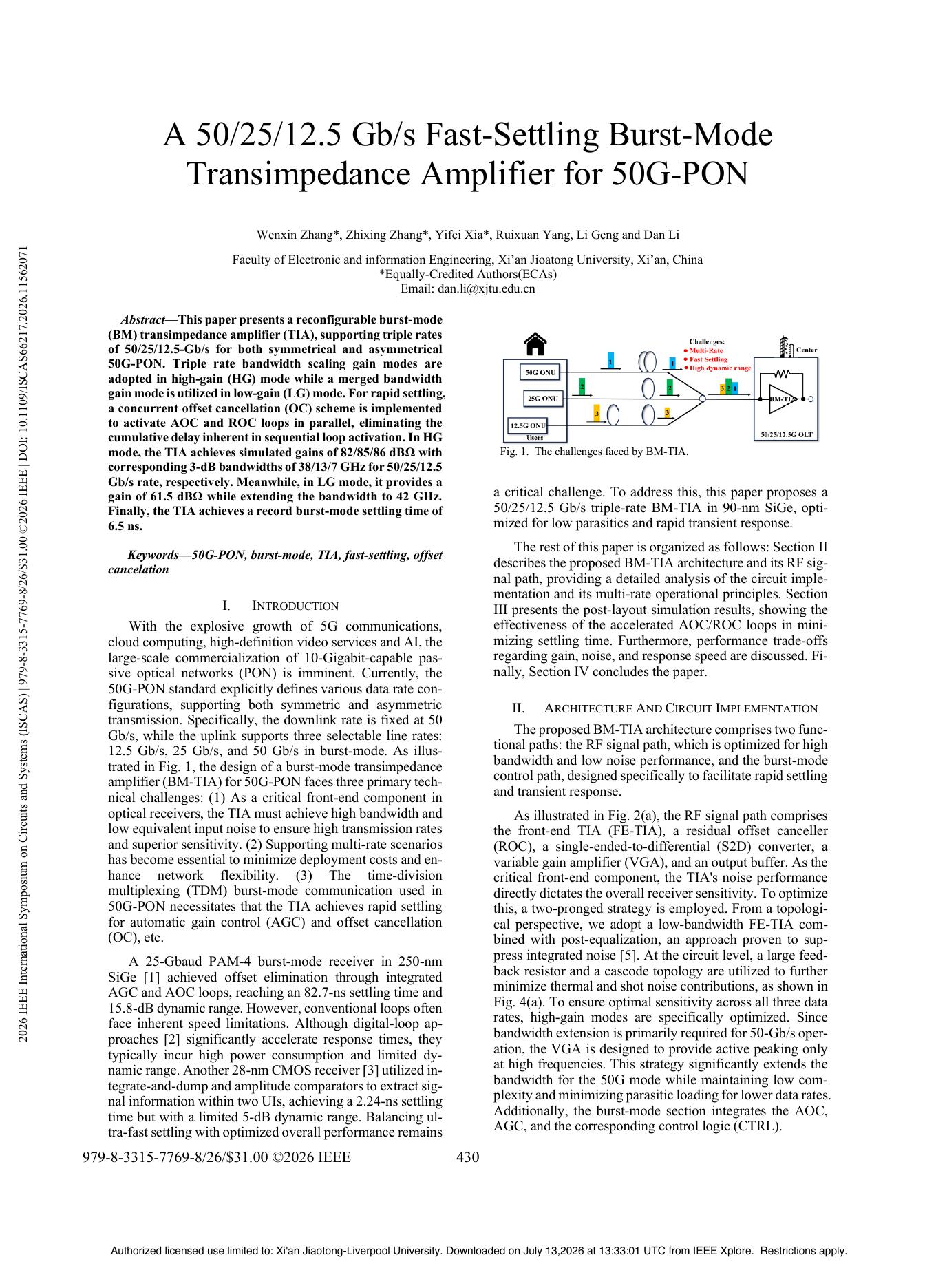 2026-fast-settling-burst-mode-transimpedance-amplifier-50g-pon - Page 1